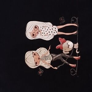 Black Graphic Tee with Cartoon Characters